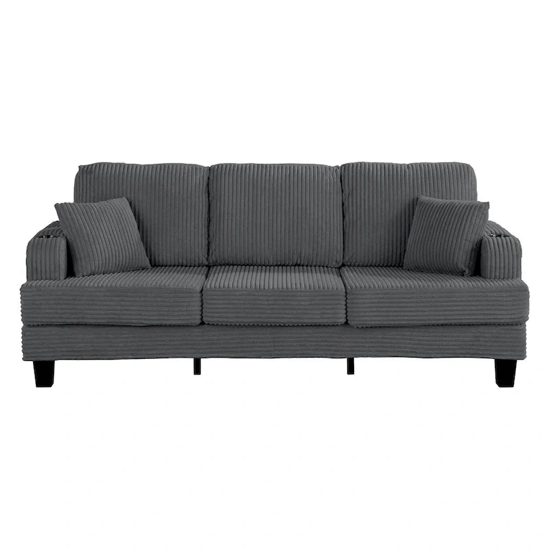85 Modern Corduroy Rectangle 3-seater Sofa with USB and 2 Pillows