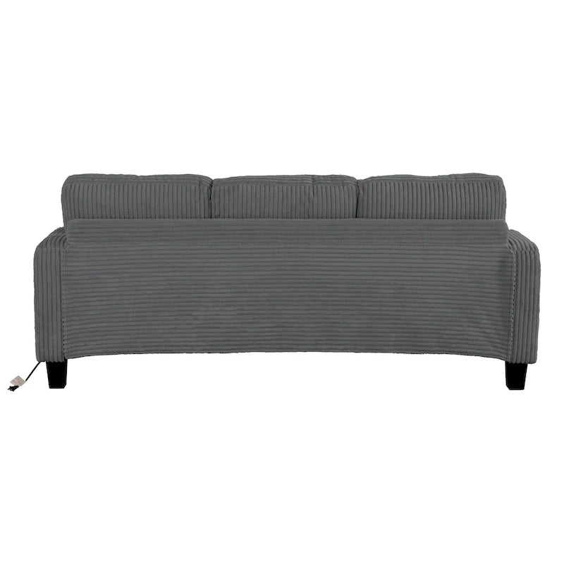 85 Modern Corduroy Rectangle 3-seater Sofa with USB and 2 Pillows