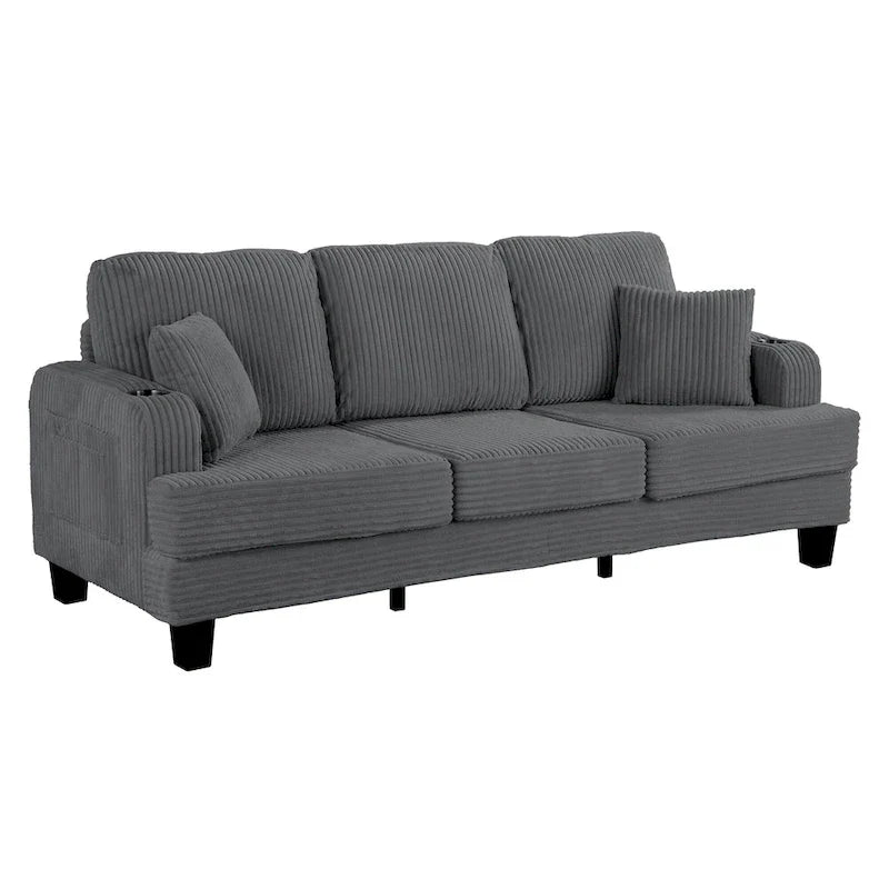 85 Modern Corduroy Rectangle 3-seater Sofa with USB and 2 Pillows