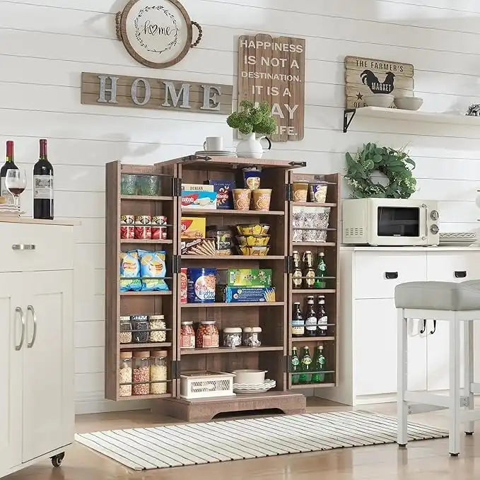 47 Farmhouse Kitchen Pantry, Storage Cabinet with Barn Doors - N/A