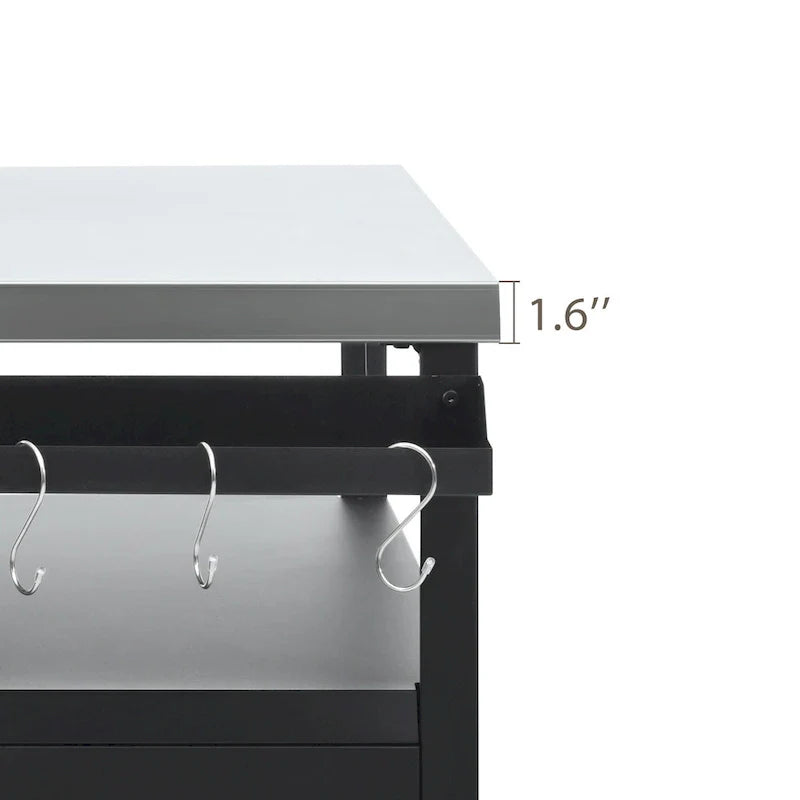 Outdoor Kitchen Island With Stainless Steel Tabletop,Metal Grill Cart Table With Storage Cabinet - N/A