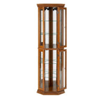 Corner Curio Cabinet with Lights, Adjustable Tempered Glass Shelves, Mirrored Back, Display Cabinet