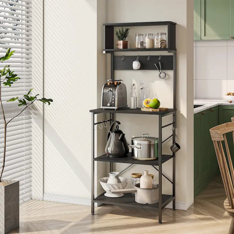 60 Inch Kitchen Baker's Rack with Hutch 8 Side Hooks