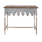Zinc-Finished Metal and Wood Scalloped Edge Sofa Table