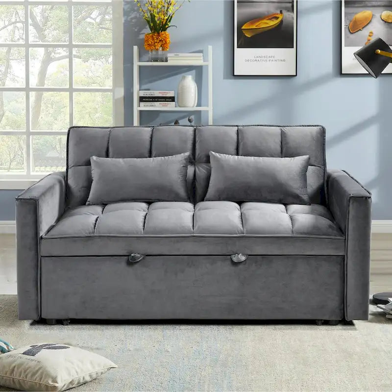 Modern Velvet Futon Loveseat with Reclining Backrest & Pockets, Seats 2 â€?Dark Gray / Light Gray / Blue / Black