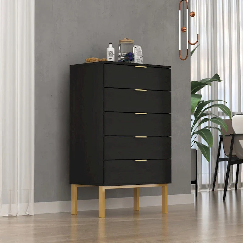 5 Drawer Dresser Chest End Table Storage Cabinet 23.6 W White/Back
