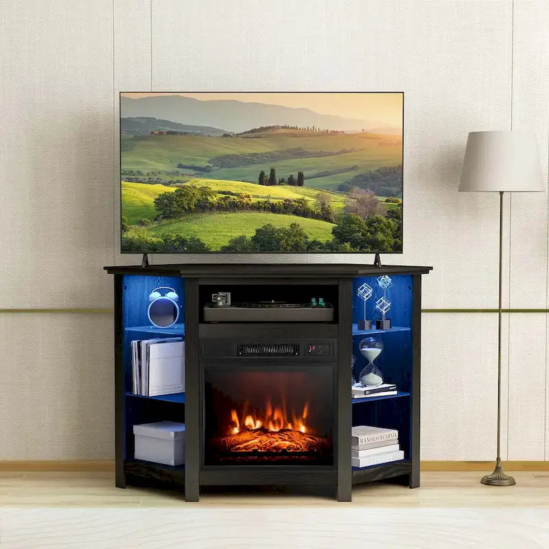 Costway Fireplace TV Stand w/ Led Lights & 18  Electric Fireplace for - See Details