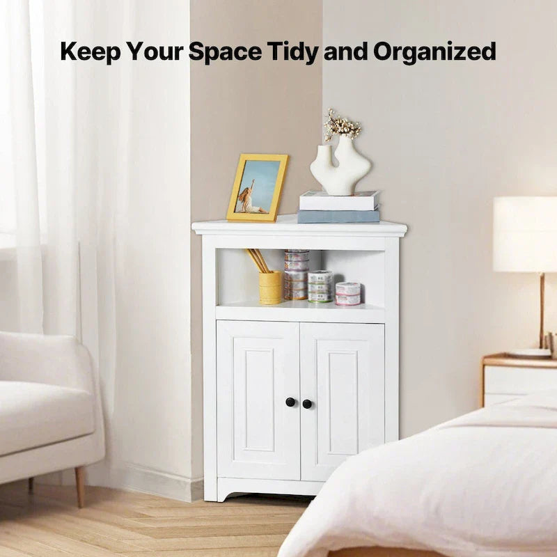 Corner Cabinet 32 with 2 Doors and Adjustable Shelves for Home Storage - 25.4 x 12.8 x 33.3 in