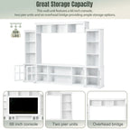 Entertainment Wall Unit with Bridge, Tempered Glass Doors for TVs Up to 70