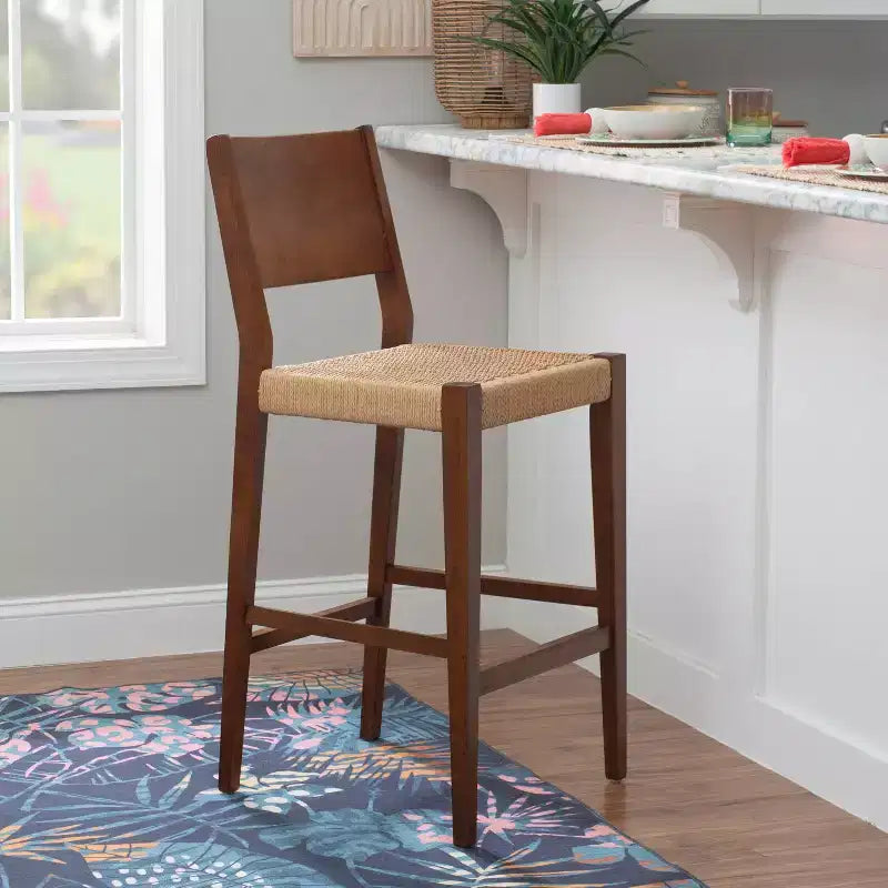 Set of 2 29" Clara Handwoven Seagrass Seat Barstools Brown Wood Finish - Powell