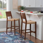 Set of 2 29" Clara Handwoven Seagrass Seat Barstools Brown Wood Finish - Powell