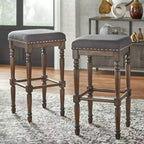Lifestorey Set of 2 Grafton 30" Bar Height Barstool Charcoal Gray: Rustic-Brown Finish, Nailhead Trim