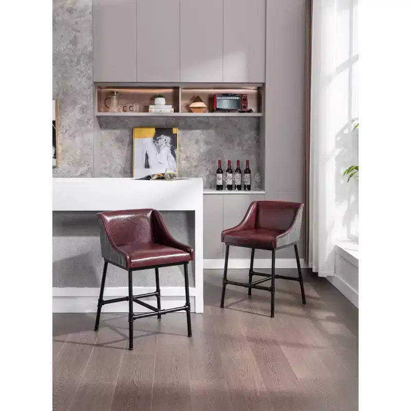Parlor Faux Leather Adjustable Barstool: Boraam, Foam-Padded, Metal Frame, 18"-30" Height