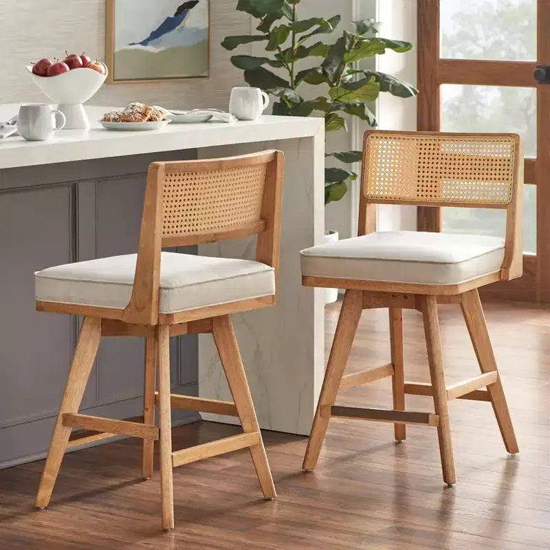 Buylateral Set of 2 Serena Swivel Counter Height Barstool Beige/Light Walnut