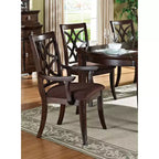 Set of 2 Keenan Arm Dining Chair Dark Walnut - Acme Furniture: Traditional Design, Microfiber Upholstery, Wood Frame