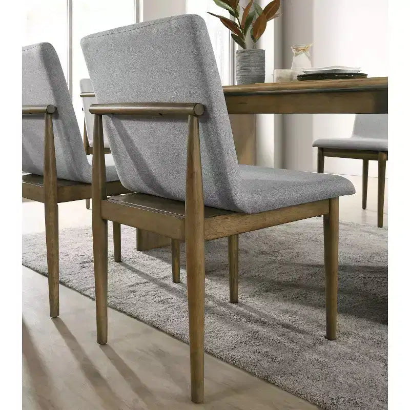 HOMES: Inside + Out Set of 2 Avery Fabric Upholstered Dining Chairs Natural: Mid-Century Modern, Wood Frame, Foam Fill