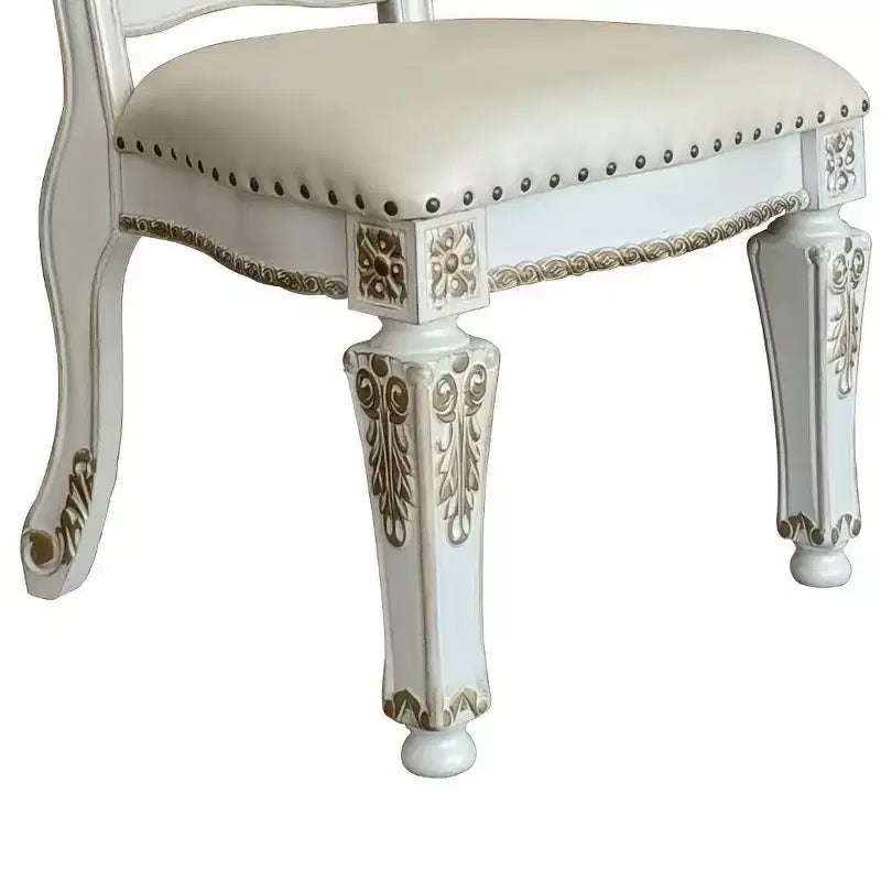 23" Vendome Dining Chair PU, Antique Pearl Finish, Floral Motif - Acme Furniture