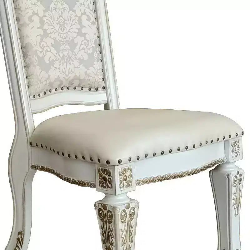 23" Vendome Dining Chair PU, Antique Pearl Finish, Floral Motif - Acme Furniture