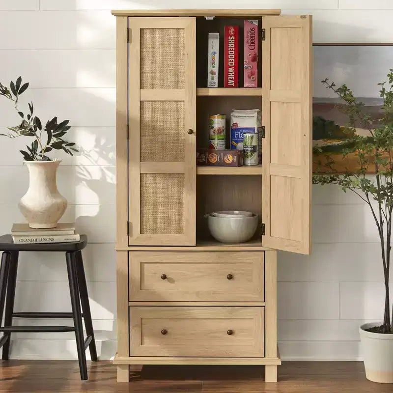 Buylateral Lamberton Cane Kitchen Cabinet Blonde Oak