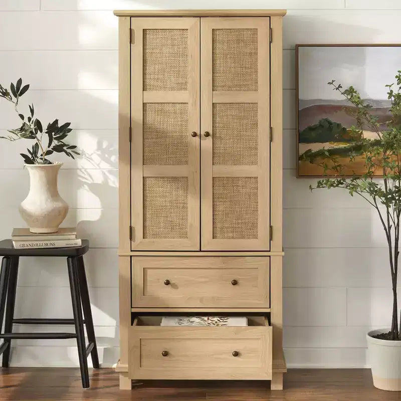 Buylateral Lamberton Cane Kitchen Cabinet Blonde Oak