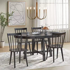 Lifestorey 5pc Edmonton Farmhouse Extendable Dining Set with Solid Wood Chairs Matte Black