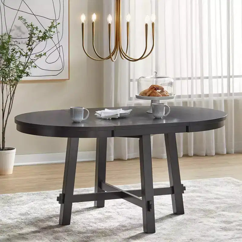 Lifestorey 5pc Edmonton Farmhouse Extendable Dining Set with Solid Wood Chairs Matte Black
