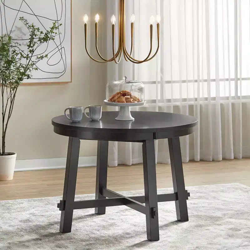 Lifestorey 5pc Edmonton Farmhouse Extendable Dining Set with Solid Wood Chairs Matte Black