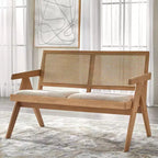 Lifestorey Baywood Mid Century Solid Wood Cane Arm Bench Light Oak