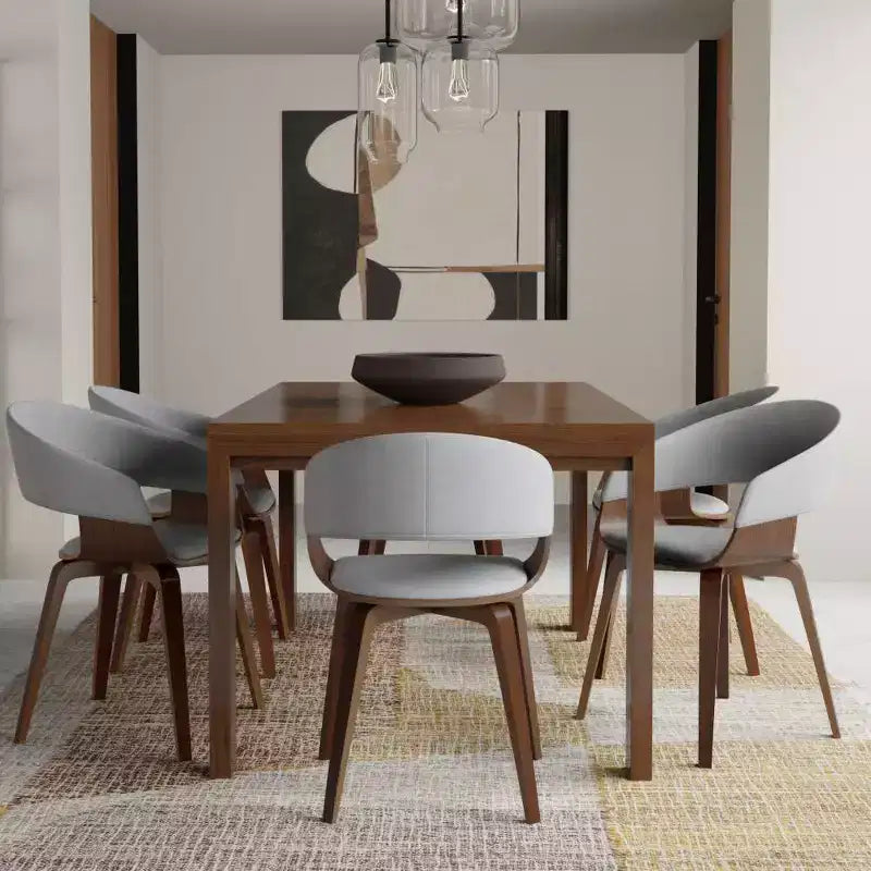 WyndenHall Saige Rectangle Dining Table Walnut Veneer: Contemporary Style, Seats 6, Non-Extension