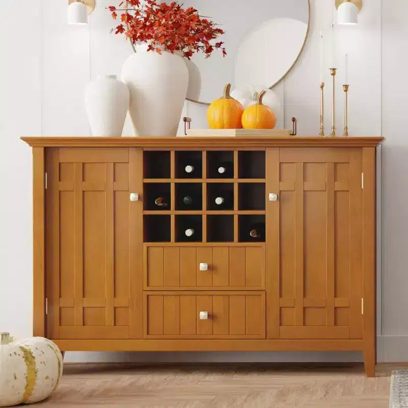 Freemont Sideboard Buffet with Storage, Adjustable Shelves & Bronze Knobs - WyndenHall: Holds 12 Bottles, Solid Wood