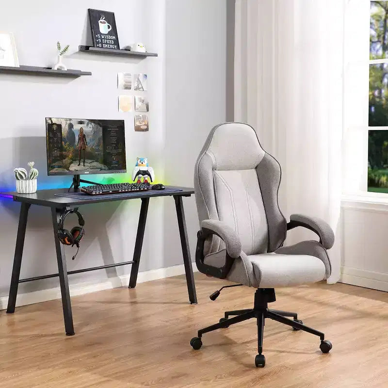Swivel Gaming Chair Gray - Room Essentials™: Upholstered Computer Desk Chair, Adjustable, Fixed Arms
