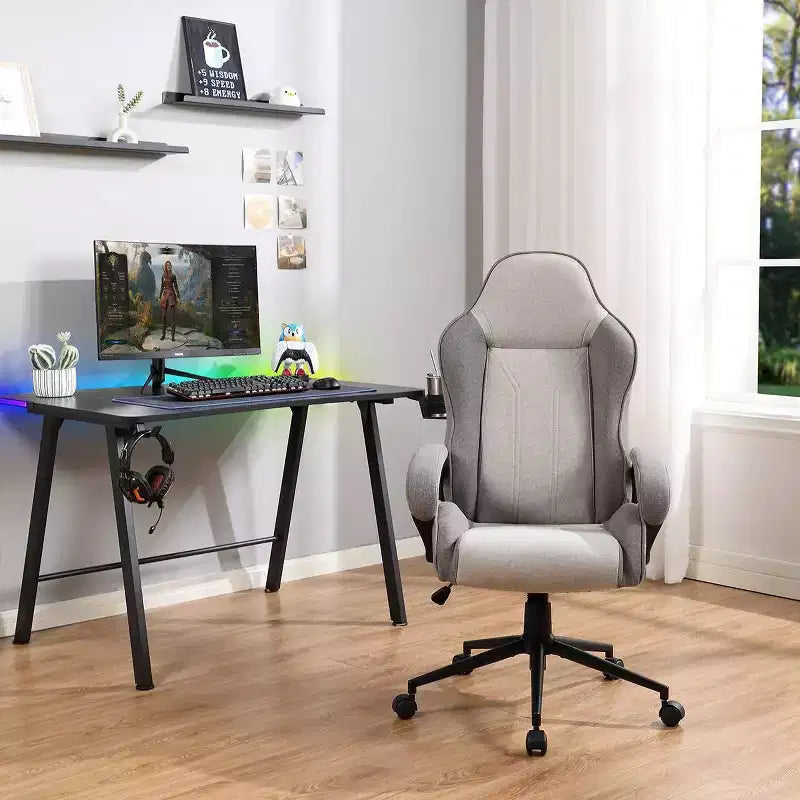 Swivel Gaming Chair Gray - Room Essentials™: Upholstered Computer Desk Chair, Adjustable, Fixed Arms