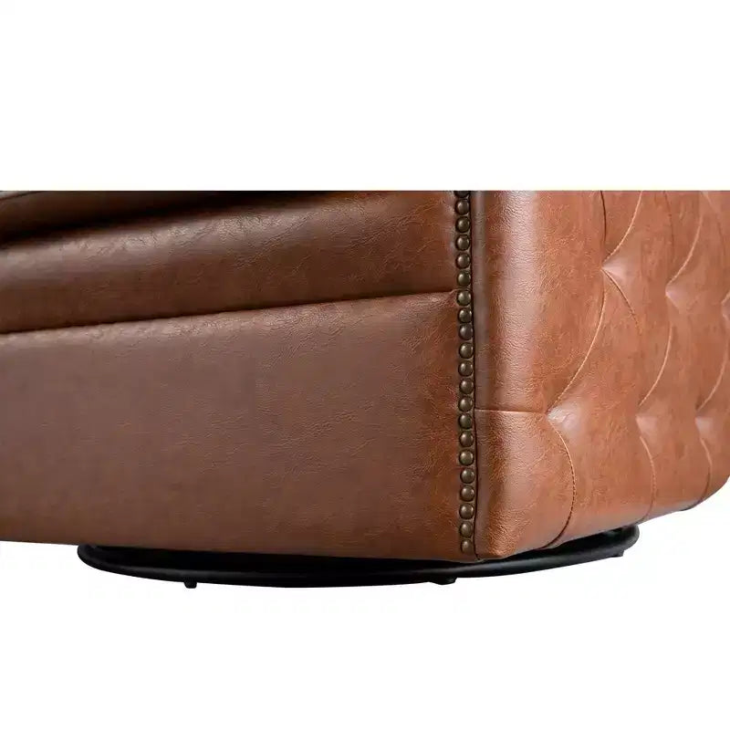 Milton Tufted Barrel Swivel Chair Brown - Madison Park: Upholstered, No Assembly, Bronze Plated Finish
