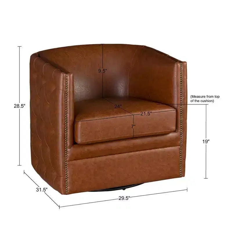 Milton Tufted Barrel Swivel Chair Brown - Madison Park: Upholstered, No Assembly, Bronze Plated Finish