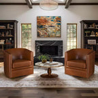 Milton Tufted Barrel Swivel Chair Brown - Madison Park: Upholstered, No Assembly, Bronze Plated Finish
