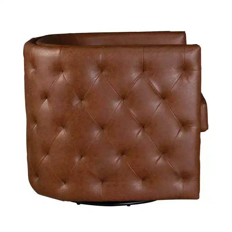 Milton Tufted Barrel Swivel Chair Brown - Madison Park: Upholstered, No Assembly, Bronze Plated Finish