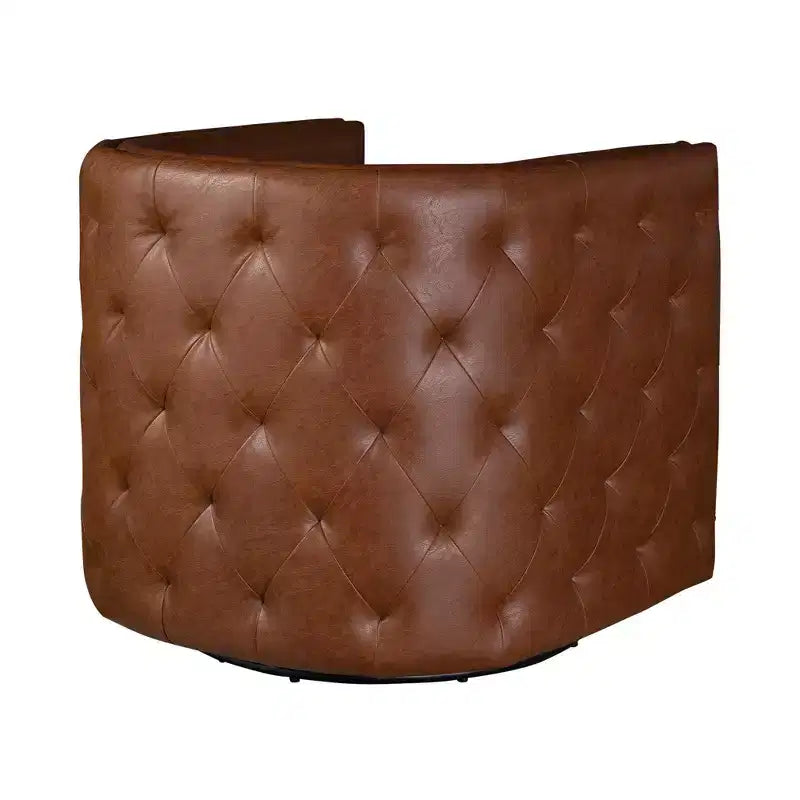 Milton Tufted Barrel Swivel Chair Brown - Madison Park: Upholstered, No Assembly, Bronze Plated Finish