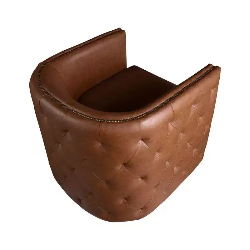 Milton Tufted Barrel Swivel Chair Brown - Madison Park: Upholstered, No Assembly, Bronze Plated Finish