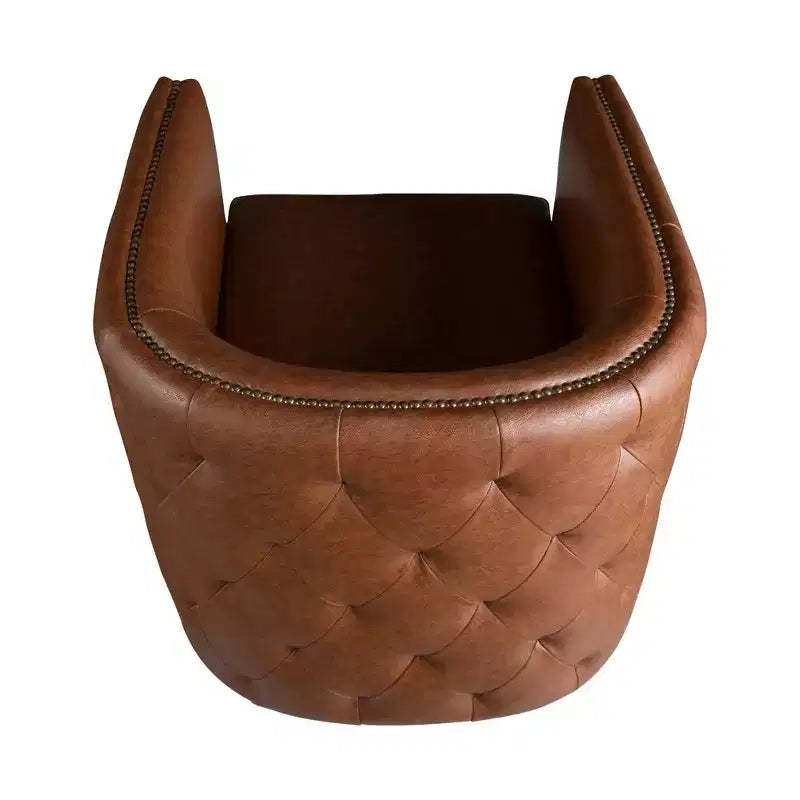 Milton Tufted Barrel Swivel Chair Brown - Madison Park: Upholstered, No Assembly, Bronze Plated Finish