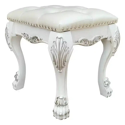 20" Dresden II Accent Chair PU/Bone White Finish - Acme Furniture: Romantic Spirit, Champagne Wingback, Nailhead Trim