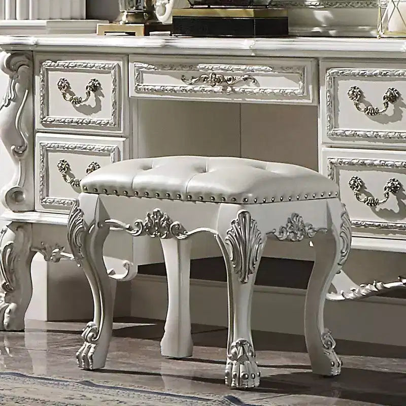 20" Dresden II Accent Chair PU/Bone White Finish - Acme Furniture: Romantic Spirit, Champagne Wingback, Nailhead Trim