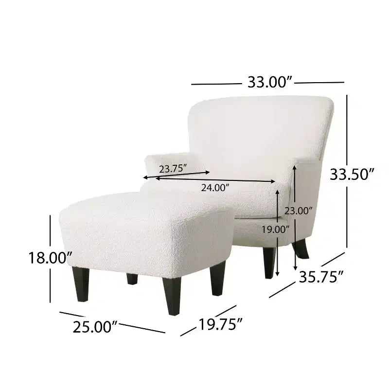 Christopher Knight Home Hartshorn Boucle Upholstered Club Chair and Ottoman Set Almond/Matte Black