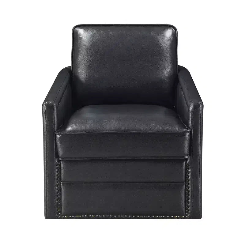 30" Rocha Accent Chair Black Leather Aire: Swivel, Removable Cushions, Faux Leather, Wood Frame, Contemporary Style