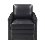 30" Rocha Accent Chair Black Leather Aire: Swivel, Removable Cushions, Faux Leather, Wood Frame, Contemporary Style