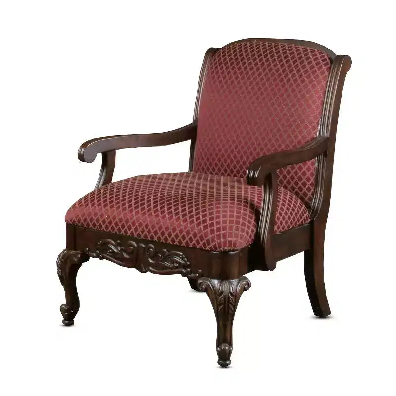 Comfort Pointe Safari Arm Chair Magenta: Solid Hardwood, Ornate Hand Carvings, Plush Jacquard Upholstery