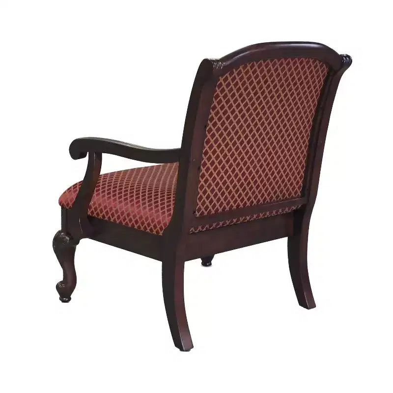 Comfort Pointe Safari Arm Chair Magenta: Solid Hardwood, Ornate Hand Carvings, Plush Jacquard Upholstery