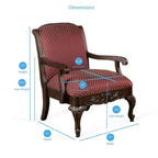 Comfort Pointe Safari Arm Chair Magenta: Solid Hardwood, Ornate Hand Carvings, Plush Jacquard Upholstery