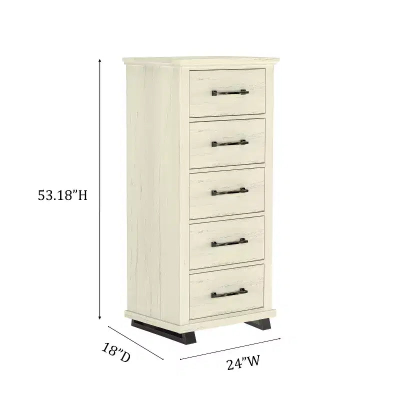 Festivo 3pc Contemporary 24" 5 Drawer Chest and 3 Drawer Nightstand Set Saw Cut Off-White: MDF, Metal Legs, Anti-Tip