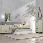 Festivo 3pc Contemporary 24" 5 Drawer Chest and 3 Drawer Nightstand Set Saw Cut Off-White: MDF, Metal Legs, Anti-Tip
