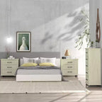 Festivo 3pc Contemporary 24" 5 Drawer Chest and 3 Drawer Nightstand Set Saw Cut Off-White: MDF, Metal Legs, Anti-Tip